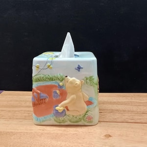 Vintage Disney Winnie the Pooh 3D Ceramic Tissue Box Cover Hand- Painted.
