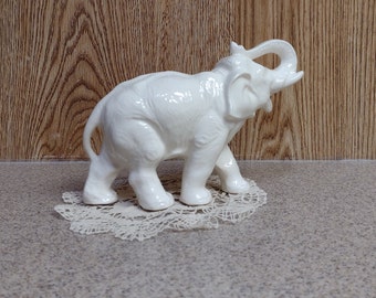 Vintage White Ceramic Elephant Figure