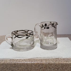 Vintage 1940&#39;s Etched Creamer and Sugar Bowl Glassware.