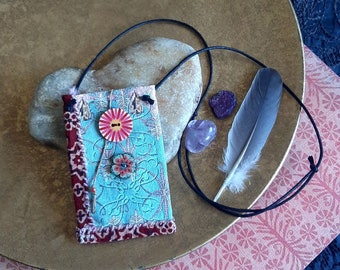 Large light blue medicine bag, amulet bag, pouch, ethnic fabric case, pouch around the neck