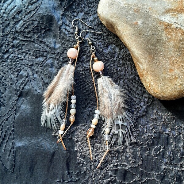 Paire de boucles d'oreilles en plumes naturelles de faisan, bijou hippie à plumes