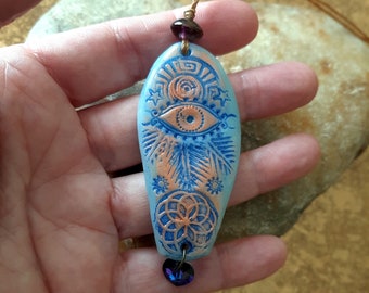 Consciousness pendant, Sacred Feminine pendant, pearly blue amulet, spiritual pendant