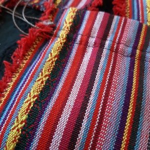 Small medicine bag in red fabric with stripes closed with a slide, lithotherapy case, necklace pouch image 3