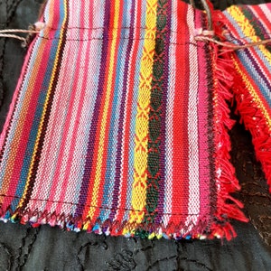 Small medicine bag in red fabric with stripes closed with a slide, lithotherapy case, necklace pouch image 9