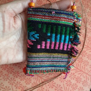 Small case-necklace for your crystals, Small colorful ethnic medicine bag with pompoms, case for therapeutic stones image 6