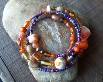 Bracelet Orange et Violet mémoire de forme, Bracelet hippie fantaisie, bracelet plusieurs rangs ,bracelet flottant