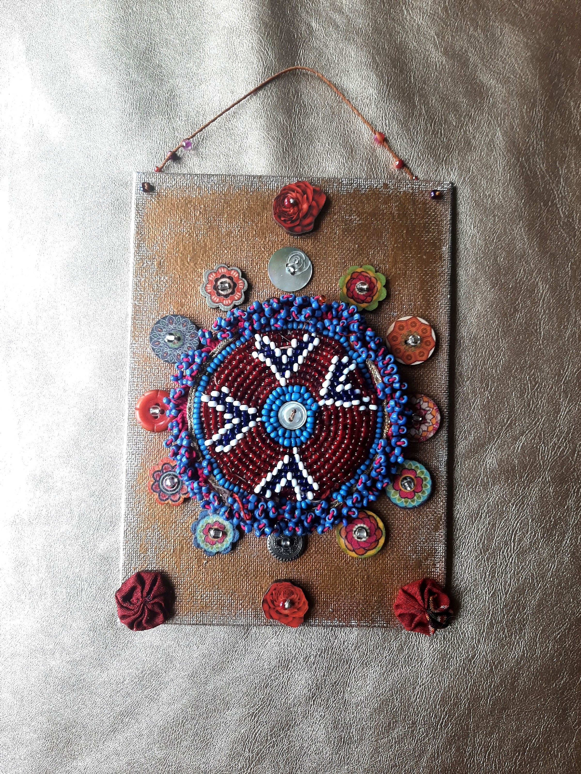 Petit Décor Mandala, Collage, Art Textile, Sacré, Géométrique, Hippie, Banjara Patches, Déco Yourte,