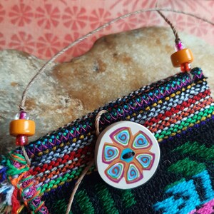 Small case-necklace for your crystals, Small colorful ethnic medicine bag with pompoms, case for therapeutic stones image 3
