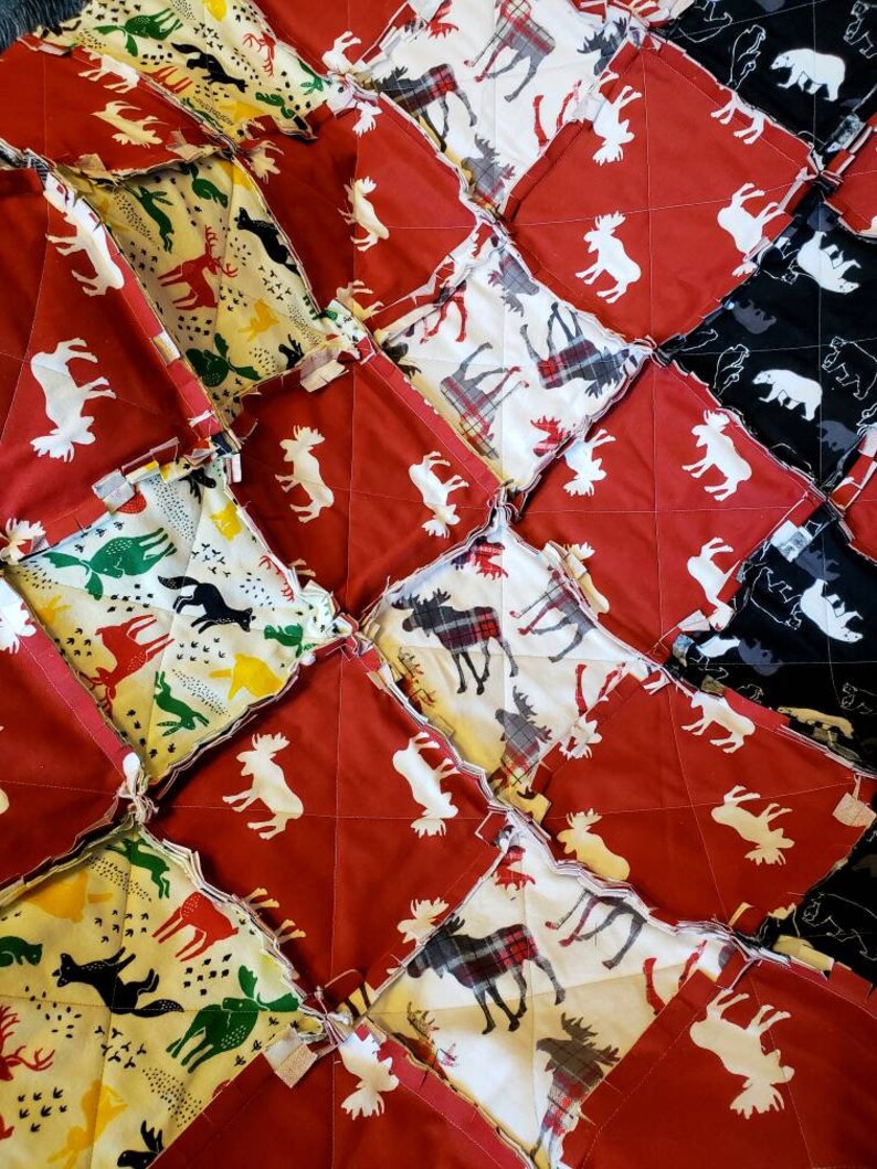 Woodland Themed Remnants Rag Quilt Moose Deer Black Bears