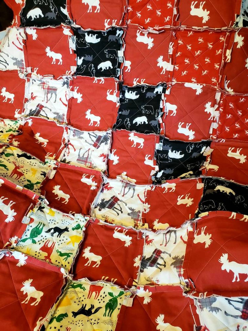 Woodland Themed Remnants Rag Quilt Moose Deer Black Bears