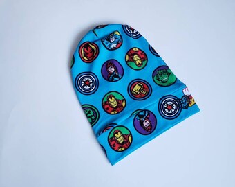 Baby Slouchy Beanie Hat - Superheroes, Super Hero with Black Logo