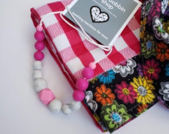 Pink Plaid, Rainbow Flowers, Baby Gift Package including baby blanket, baby bandana bib, new mom gift ideas