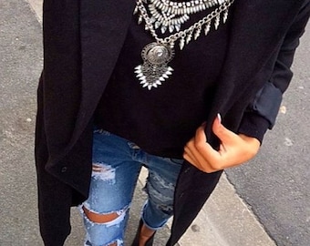 Affascinante collana Boho oversize placcata argento DAINA/Collana Boho