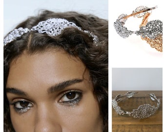 Jasmine Silver Strass Headband ballo di fidanzamento di nozze