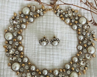 Stunning CELINE faux pearl cream/gold/silver statement necklace large collar