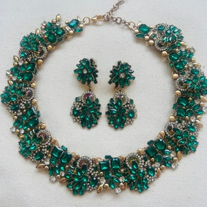 Emerald Green/Golden VALENTINA Collar  statement necklace/choker/bib necklace/ earrings