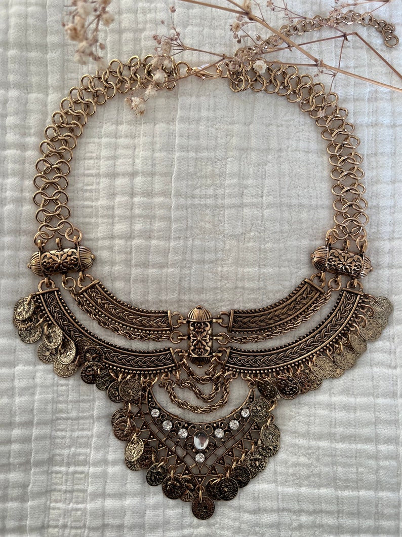 Tribal Bohemian ZENDAYA Oversized statement necklace Rose gold