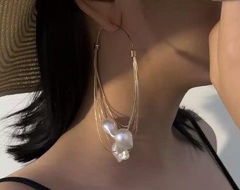 Oversized Carmen faux pearl loop earrings