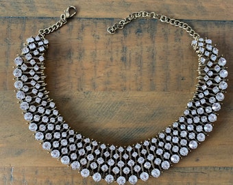 Beautiful Alice bib made with diamanté crystals. Statement necklace. Diamanté necklace. Bib Necklace as seen on Kate Middleton. COLLAR