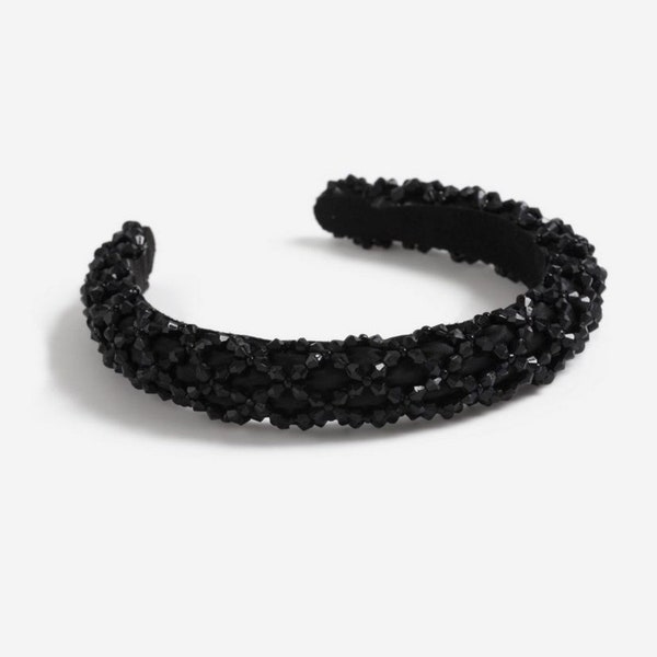 Lovely Padded Black Rhinestone Daphne Headband