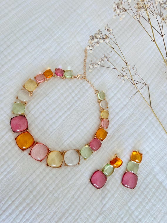 Pastel multicoloured AMELIA statement necklace including earrings