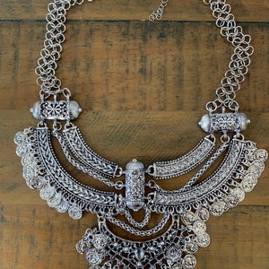 Tribal Bohemian ZENDAYA Oversized statement necklace Silver