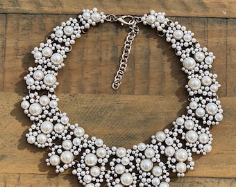 Faux Pearl Cream Compelling Sophia Statement/Choker/Bib/Necklace