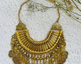 Silver and Gold Plated ADELINA Bohemian Necklace / Gypsy / Coin Necklace / Statement Necklace/ Tassel Necklace / Oversized Necklace