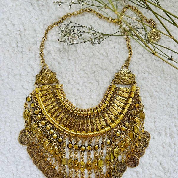 Silver and Gold Plated ADELINA Bohemian Necklace / Gypsy / Coin Necklace / Statement Necklace/ Tassel Necklace / Oversized Necklace