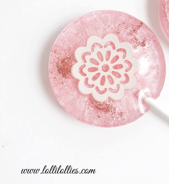 Pink wedding favor Lollipop - Pink wedding Favor - Pink Lollipop - Pink and white favor - Wedding Favor - Lace Lollipop - set of 6 Il_570xn