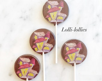 Haunted House Lollipops, Halloween Candy, Halloween Lollipops, Trick or Treat, Candy, Halloween Wedding, Ghostly, Sparkle Lollipops, -6/Set
