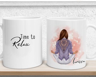 Personalized Yoga Meditation Mug | Gift for Best Friend | Photo Mug Gift Idea Time to Relax | Anti-Stress Sports Fitness Mug