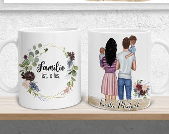 Familientasse mit Mama Papa Kinder Baby oder Patentante Patenonkel Patentasse | Familie Tasse personalisiert Personen Design | Geschenkidee