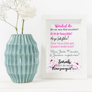 4 variants, picture frame print personalized &quot;Would you choose my dress with me? Will you be my maid of honor&quot; 10 x 15 cm girlfriend