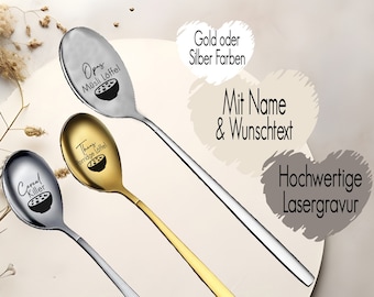 Suppenlöffel personalisiert Müsli Liebhaber | Teelöffel Gold Silber Farben Gravur | Geschenk für Ihn Sie Freunde Familie Oma Opa Kinder