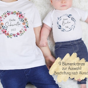 T-shirt big brother little sister with flower wreath | Baby body iron-on motif sibling outfit | Children's shirt personalized with name