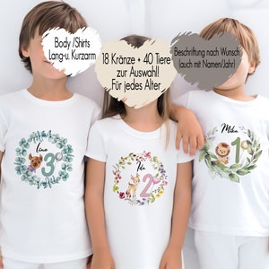 18 wreaths 40 animals | Birthday shirt any age 1-15 | T-shirt body iron-on image birthday children's shirt long-sleeved shirt personalized name