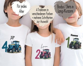 Traktor Fahrzeug Geburtstagsshirt | Shirt Body Bügelbild | 1 2 3 4 Geburtstag |  personalisiert mit Name & Alter Geburtstagsoutfit