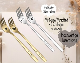 Gabel Set personalisiert Puzzleteil | Tafelgabel Gold Silber Farben Gravur | Kuchengabel Geschenk für Ihn Sie Liebe Love you complete me