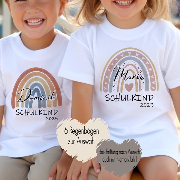 T-Shirt Schulkind Regenbogen Einschulung Erstklässler | Einschulungsshirt Erster Schultag Schulanfang | Mädchen Junge mit Namen 2024