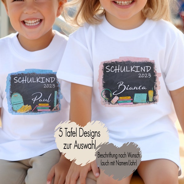 5 Tafel Designs | T-Shirt Schulkind Einschulung Erstklässler | Einschulungsshirt Erster Schultag Schulanfang | Mädchen Junge mit Namen 2023