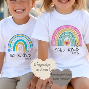 T-Shirt Schulkind 2024 Regenbogen Bunt Einschulung Erstklässler Einschulungsshirt Erster Schultag Schulanfang Mädchen Junge mit Namen Bild 1