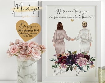 Personen Designer | Geschenk Beste Freundin Freundinnen | Geschenkidee Trauzeugin Brautjungfer Hochzeit Vintage| Flower Kimono Morgenmantel