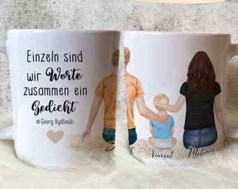 Personen SITZEND Viele Variant. Tasse personalisiert | Mama Papa Kind Baby Familienportrait Familienbild| Fototasse Geschenkidee Personen