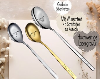 Dessertlöffel personalisiert Love you | Teelöffel Suppenlöffel Gold Silber Farben Gravur |Geschenk für Ihn Sie Hochzeit Geburtstag Jahrestag