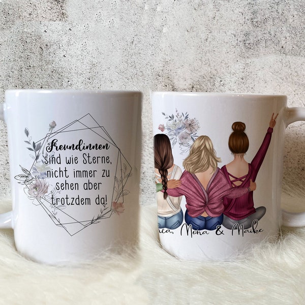 FREUNDIN SITZEND Viele Variant. Tasse personalisiert | Geschenk Schwester Tante Freundin Cousine | Foto Geschenkidee | Trauzeugin Blumen