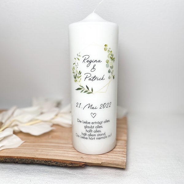 Wedding Candle | Wedding Candle Wedding | Free Wedding Church | Wedding Gift Remembrance Names Marriage Family | Eucalyptus Green