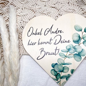 9 Blumen Designs Holzschild Herz nach Wunsch | Hier kommt die Braut | Papa, hier kommt Mama | individuell Hochzeit Tafel Brauteinzug