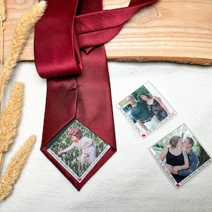 Krawatte Patch personalisiert Foto & Wunschtext| Krawattenklammer Brautvater Papa Trauzeugen Geschenkidee zur Hochzeit Bräutigam Applikation