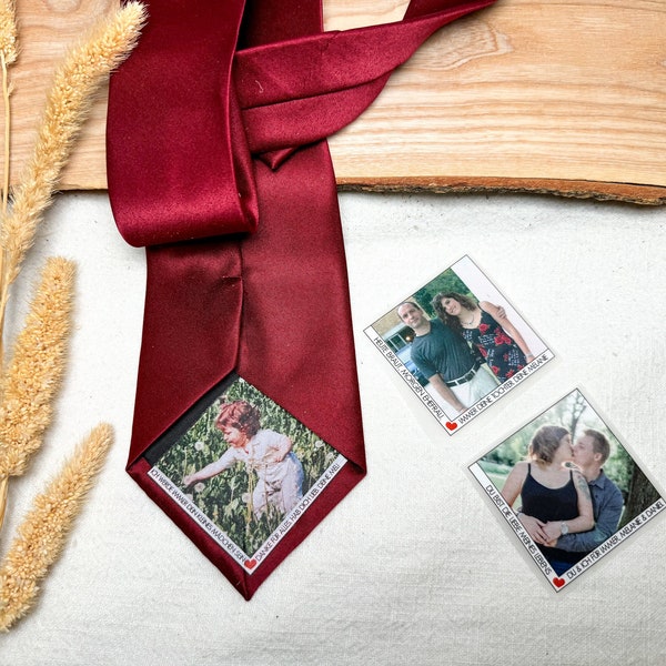 Krawatte Patch personalisiert mit Foto und Wunschtext | Für den Brautvater Papa Trauzeugen Geschenkidee zur Hochzeit Bräutigam Applikation
